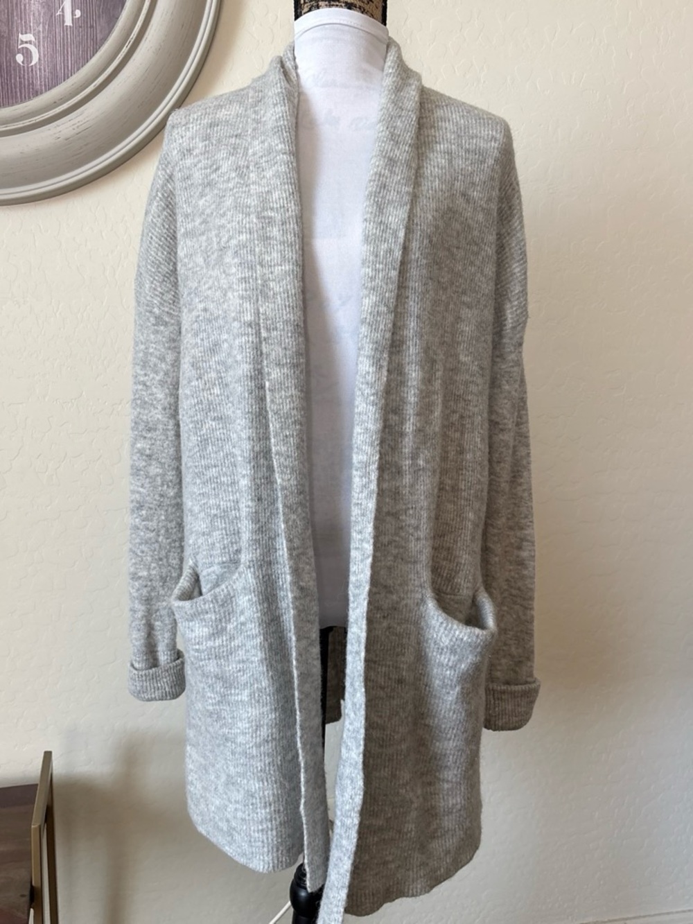Banana Republic Light Gray Open-Front Pocket wool alpaca blend Cardigan. S